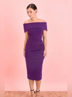 The Pretty Dress Company Dani Bardot Pencil Dress, UK size 12 in Purple